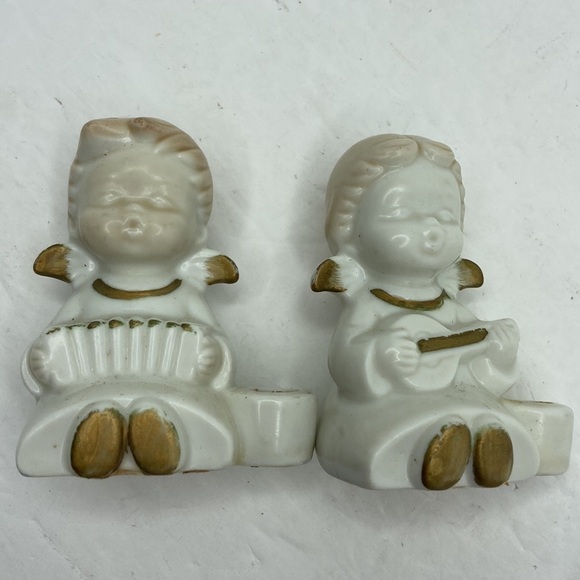 Vintage Porcelain Musical Boy and Girl Angel Candle Holders 2 Piece Set - Picture 4 of 8